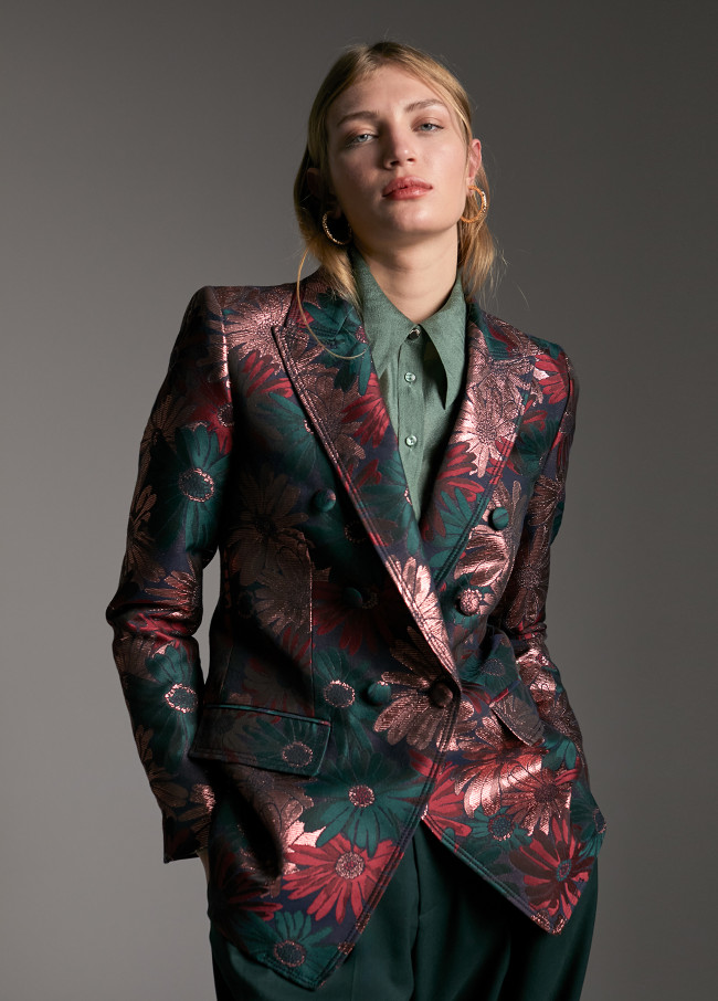 Blazer em jacquard floral