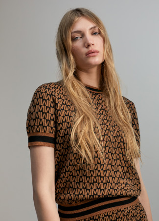 Pullover monogramma bicolore