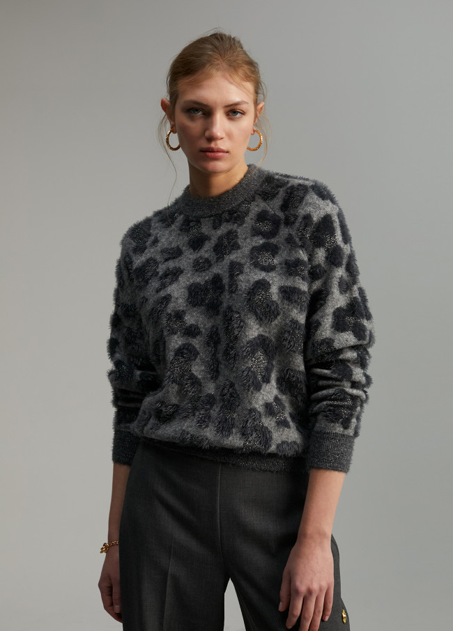 Embellished animal print sweater