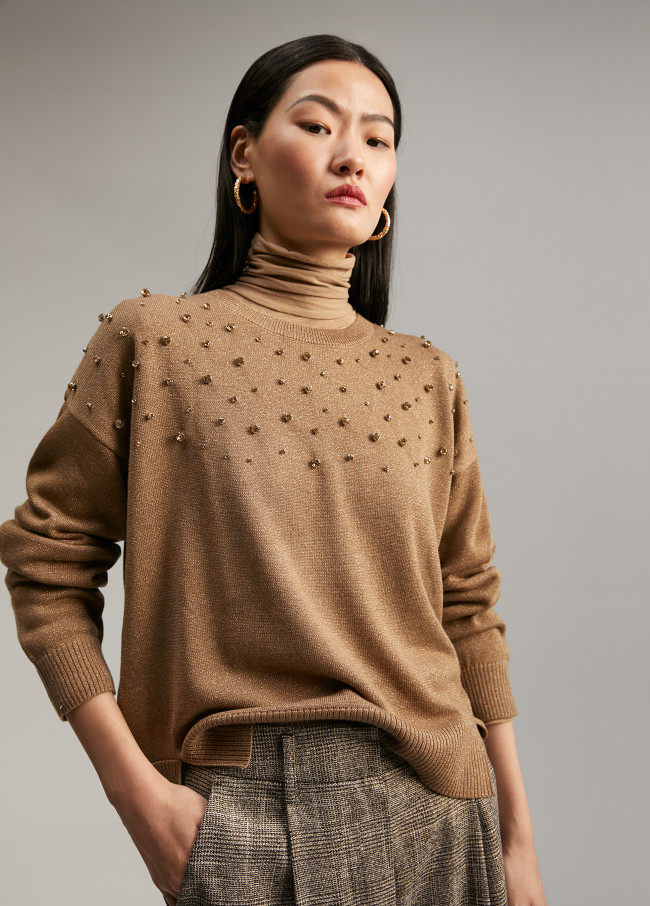 Sweater with rhinestone detail