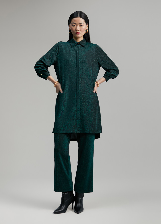 Long shimmer knit oversized blouse