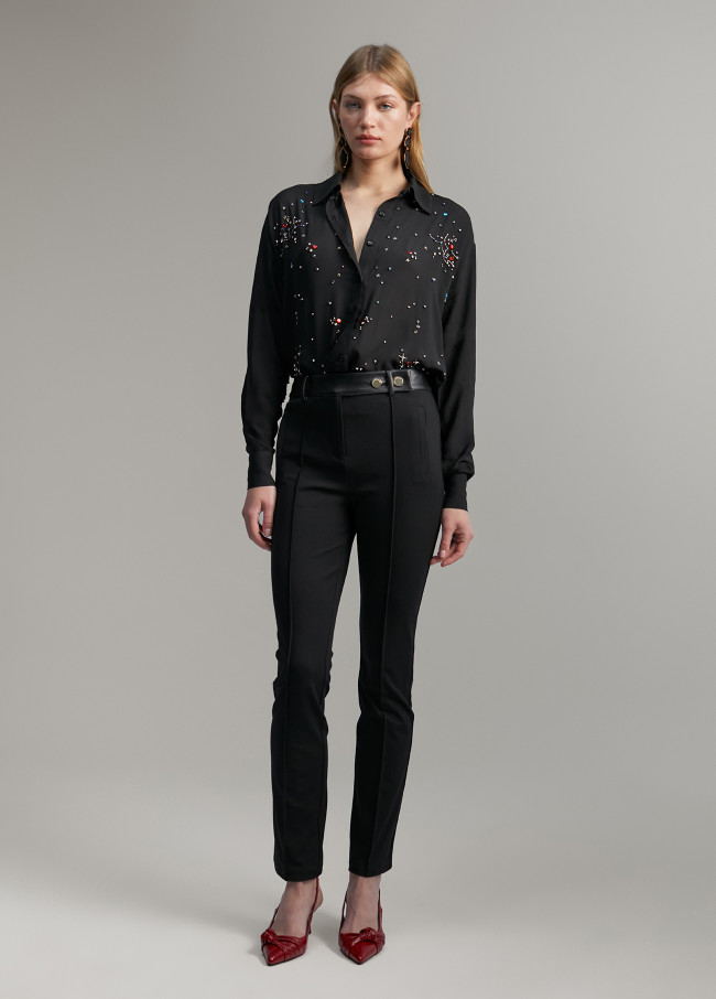 Shirt with rhinestone detail