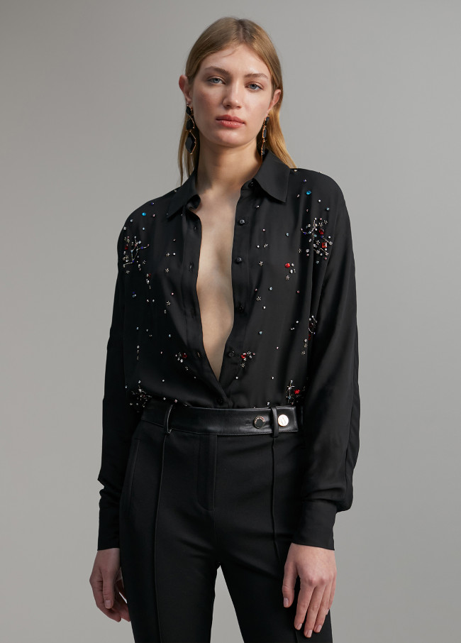 Shirt with rhinestone detail