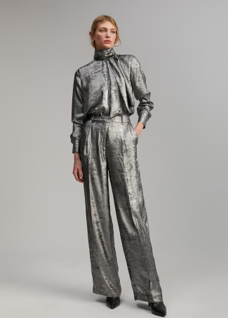 Laminated straight-leg trousers