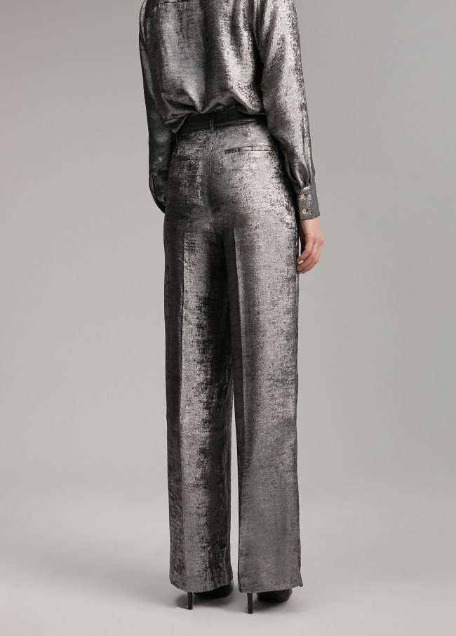 Laminated straight-leg trousers
