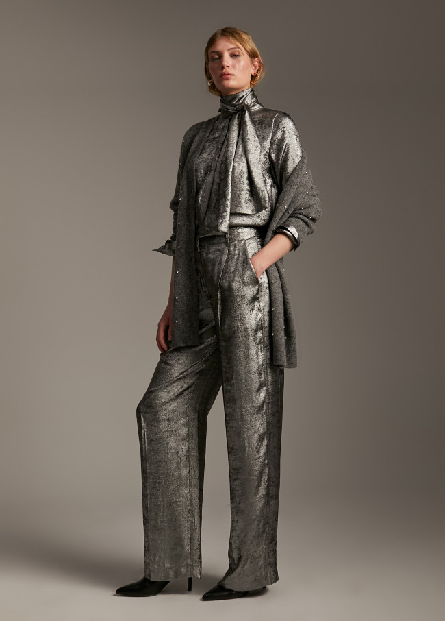 Laminated straight-leg trousers