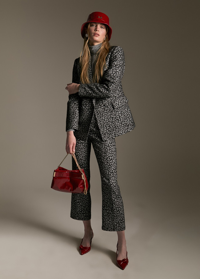 Animal print jacquard trousers