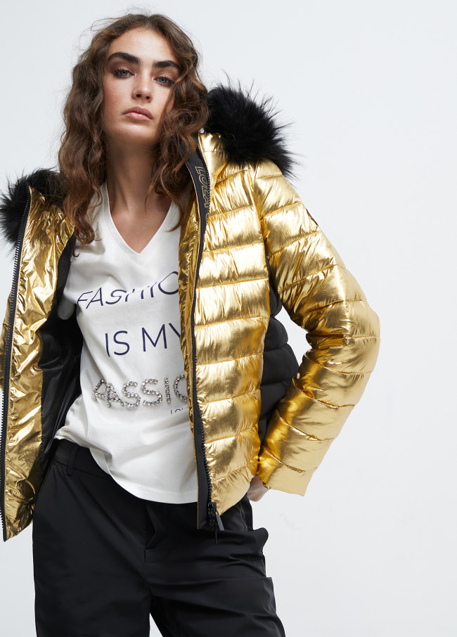 Gold metallic puffer jacket hotsell