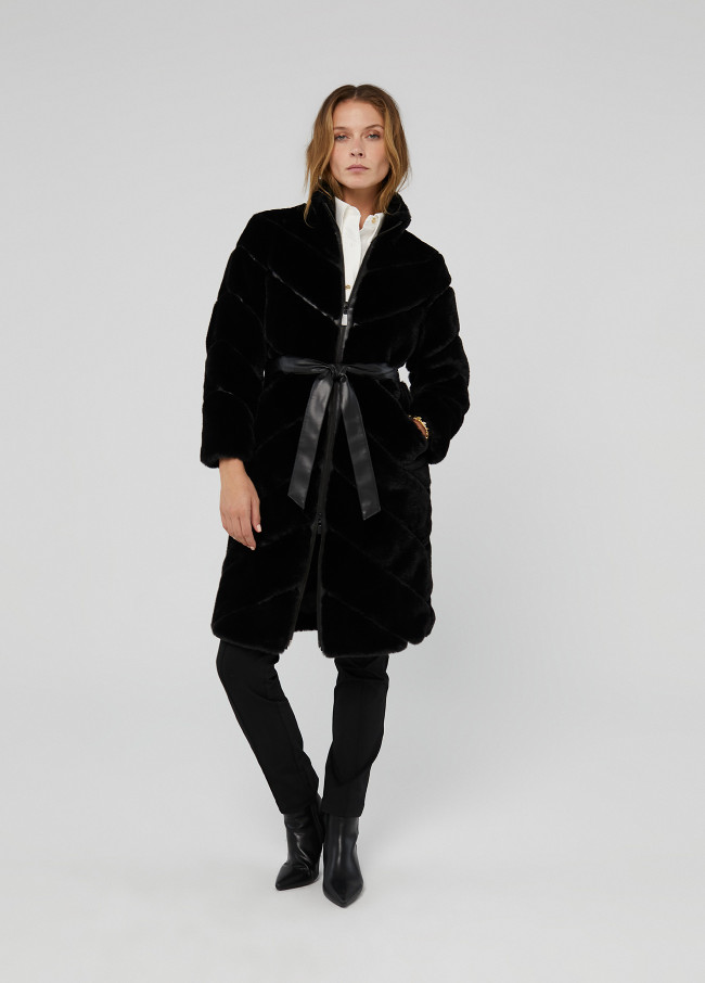 Contrast faux fur coat