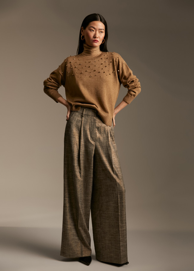 Pantaloni wide leg a quadri