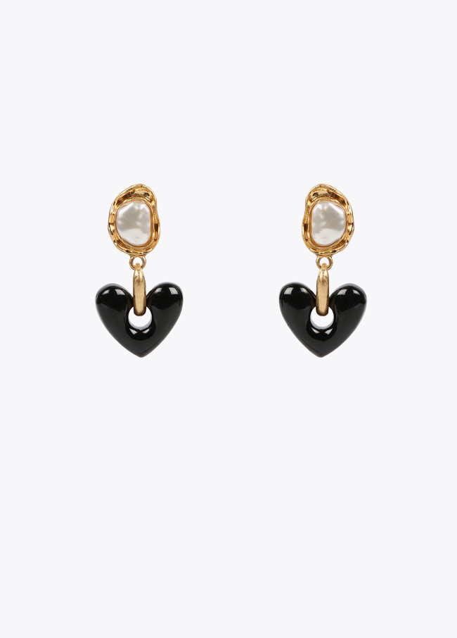 Gold-toned earrings with black heart