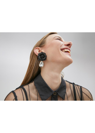 Black flower earrings