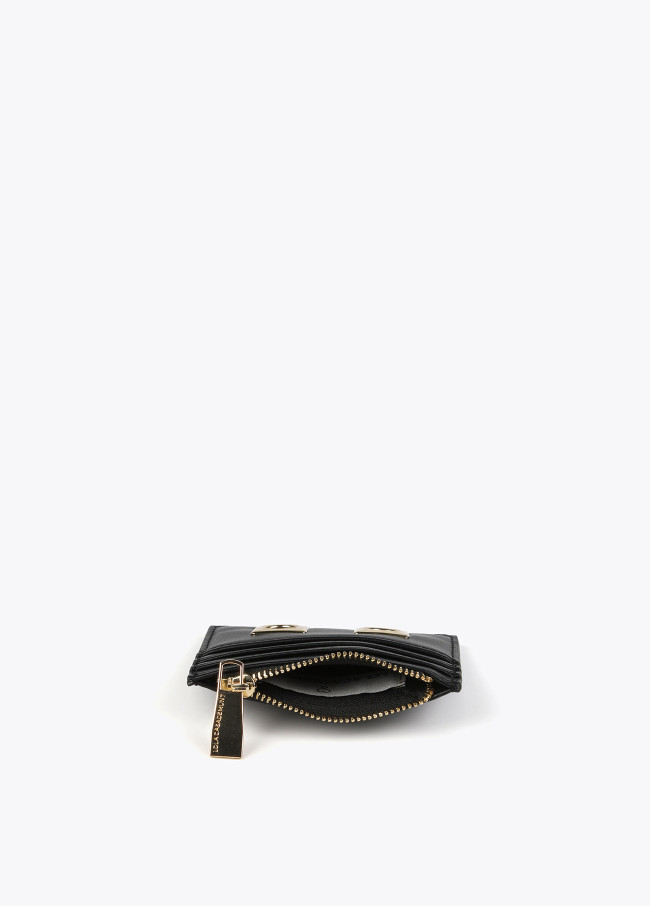 Card holder with square metal eyelets