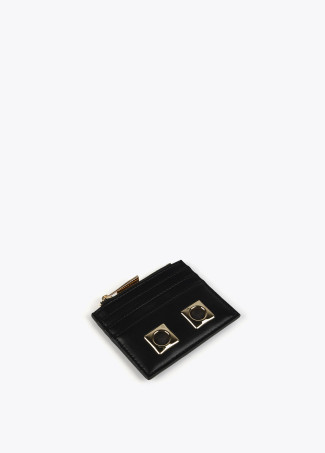 Card holder with square metal eyelets