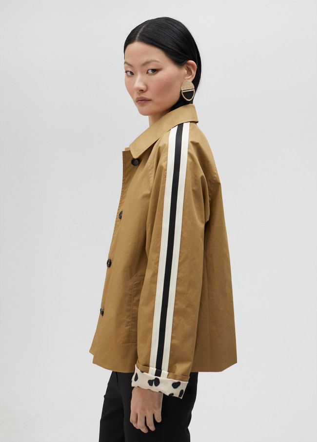 Short camel trench coat