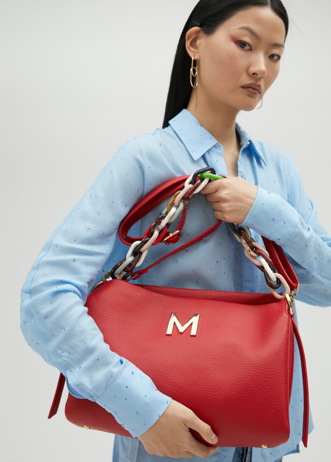 Bolso grande efecto piel con asa multicolor