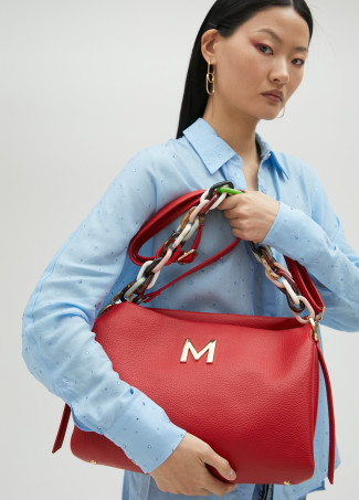 Große Tasche aus Kunstleder mit mehrfarbigem Griff