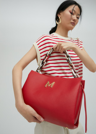 Borsa grande effetto pelle con manico multicolore