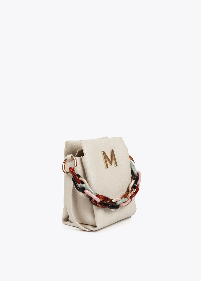 Faux leather crossbody bag with multicoloured strap