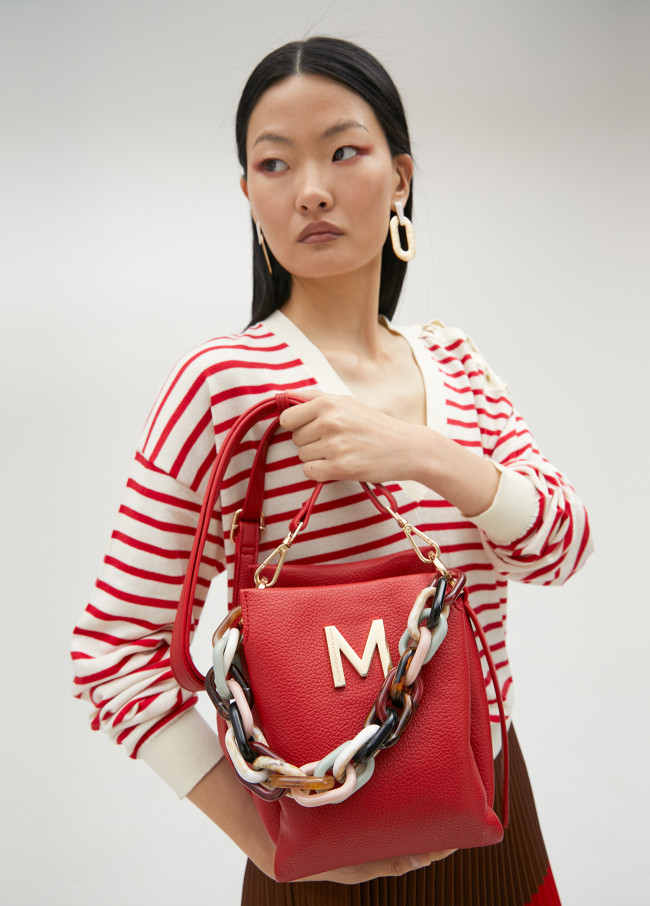 Borsa effetto pelle con manico multicolore