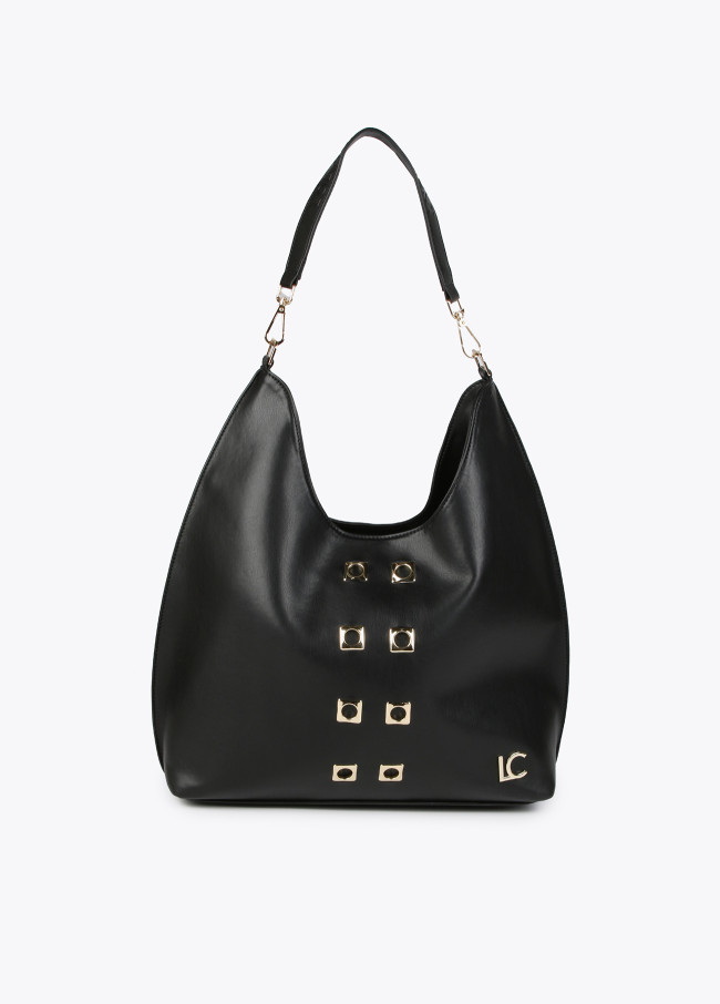 Borsa shopper con occhielli in metallo quadrati