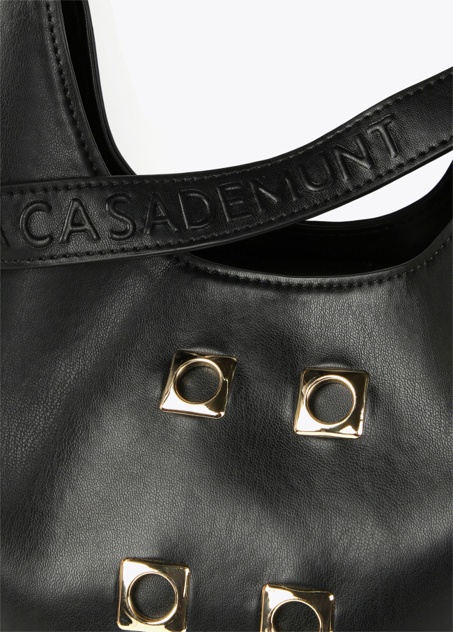Borsa shopper con occhielli in metallo quadrati