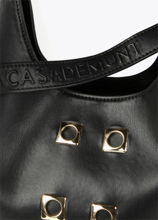 Borsa shopper con occhielli in metallo quadrati