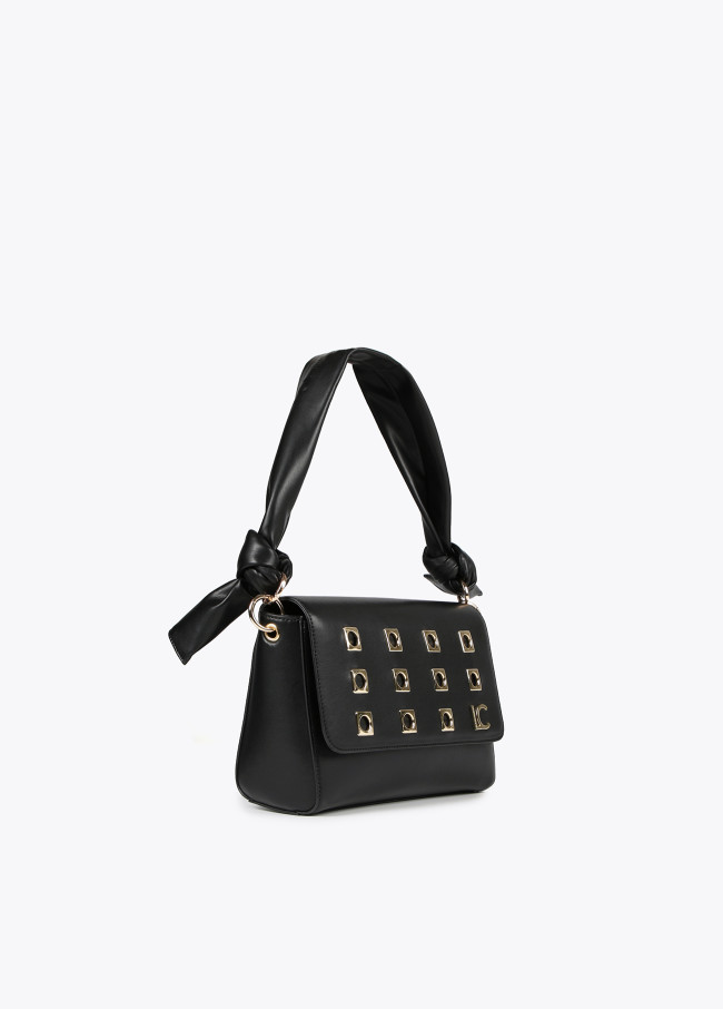Borsa a tracolla con occhielli in metallo quadrati