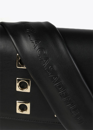 Crossbody bag with square metal eyelets