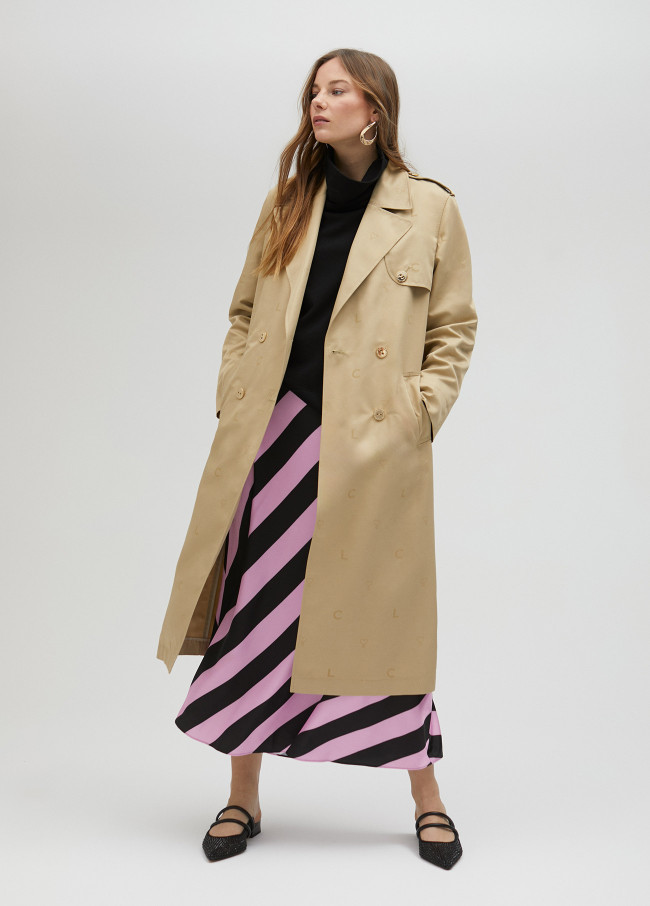 Long monogrammed trench coat