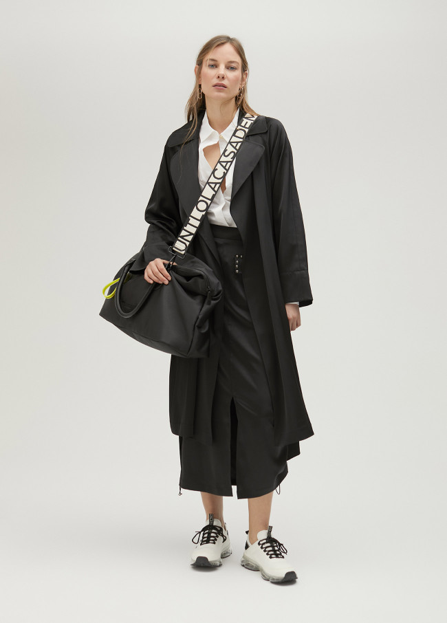 Long sateen trench coat