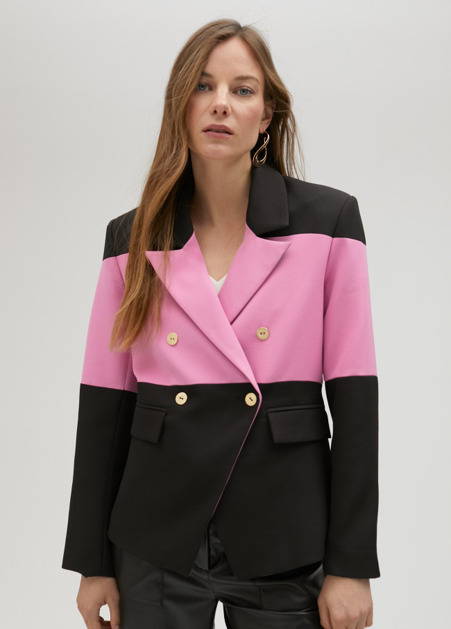 Zweifarbiger Blazer in Wickeloptik