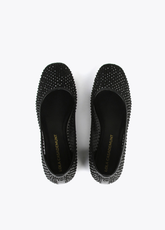 Mesh ballerinas with rhinestones