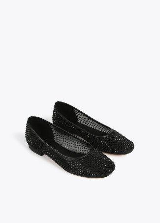 Mesh ballerinas with rhinestones