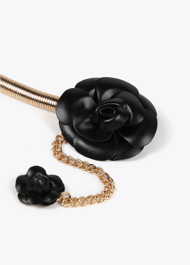 Ceinture extensible en métal et fleurs similicuir
