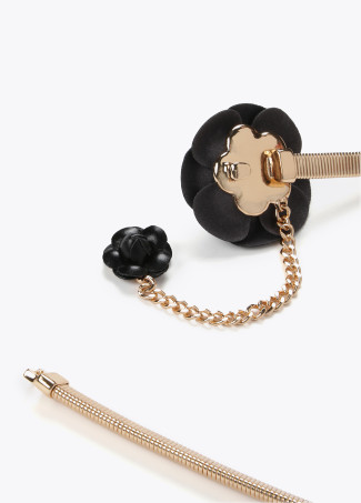 Ceinture extensible en métal et fleurs similicuir