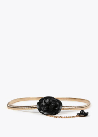 Ceinture extensible en métal et fleurs similicuir