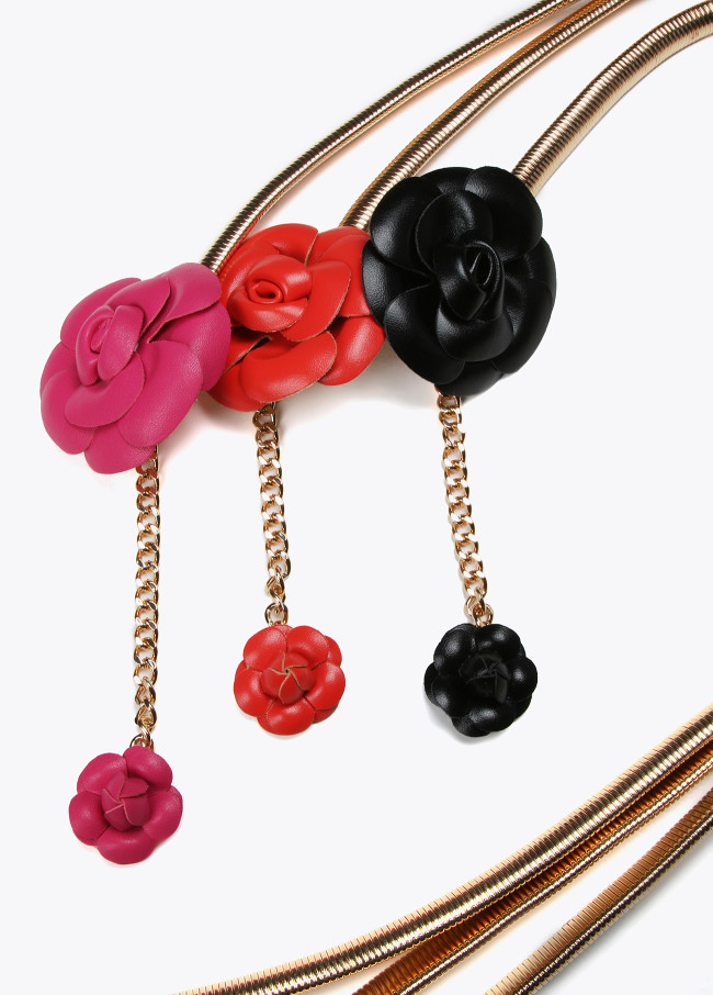 Cintura elasticizzata metallo fiori effetto pelle