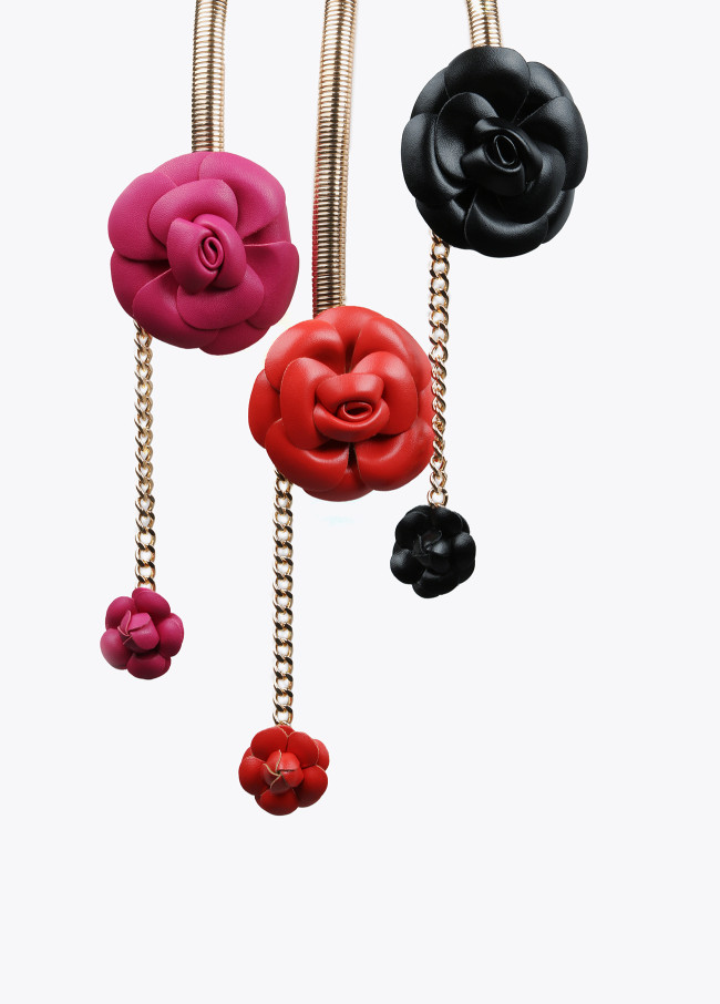 Cintura elasticizzata metallo fiori effetto pelle
