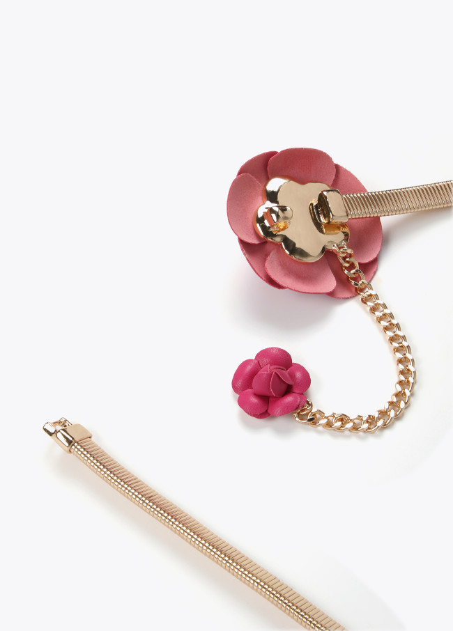 Cintura elasticizzata metallo fiori effetto pelle