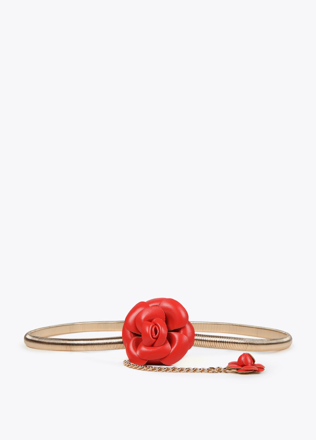 Cintura elasticizzata metallo fiori effetto pelle