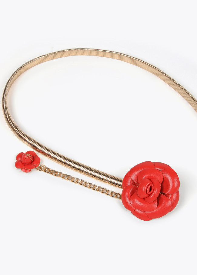 Ceinture extensible en métal et fleurs similicuir