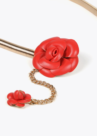Cinto de metal elástico com flores em pele sintética