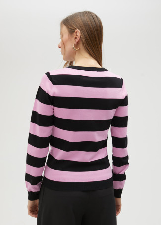 Camisola bicolor às riscas e pormenores de strass