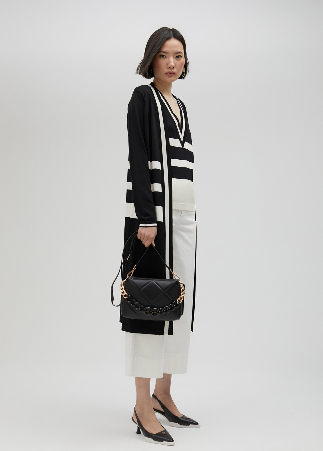 Long two-tone knit cardigan