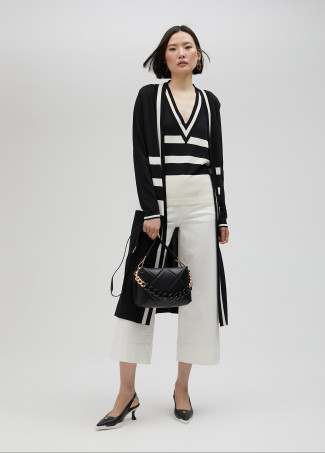 Cardigan lungo in maglia bicolore