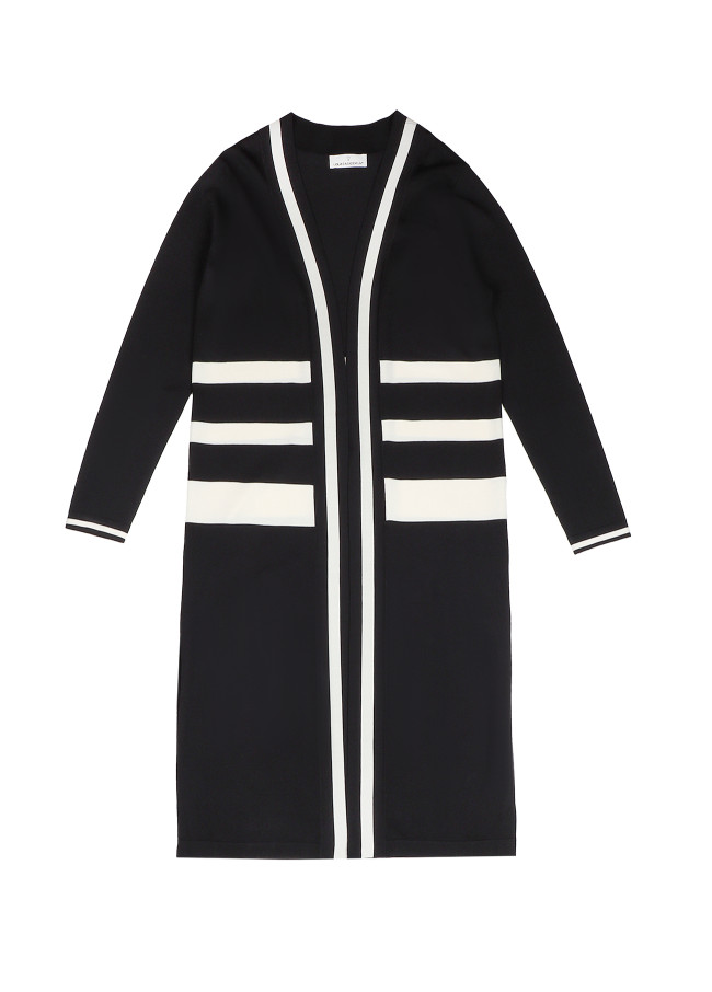 Long two-tone knit cardigan