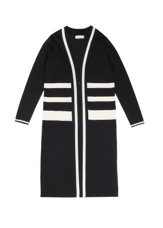 Long two-tone knit cardigan
