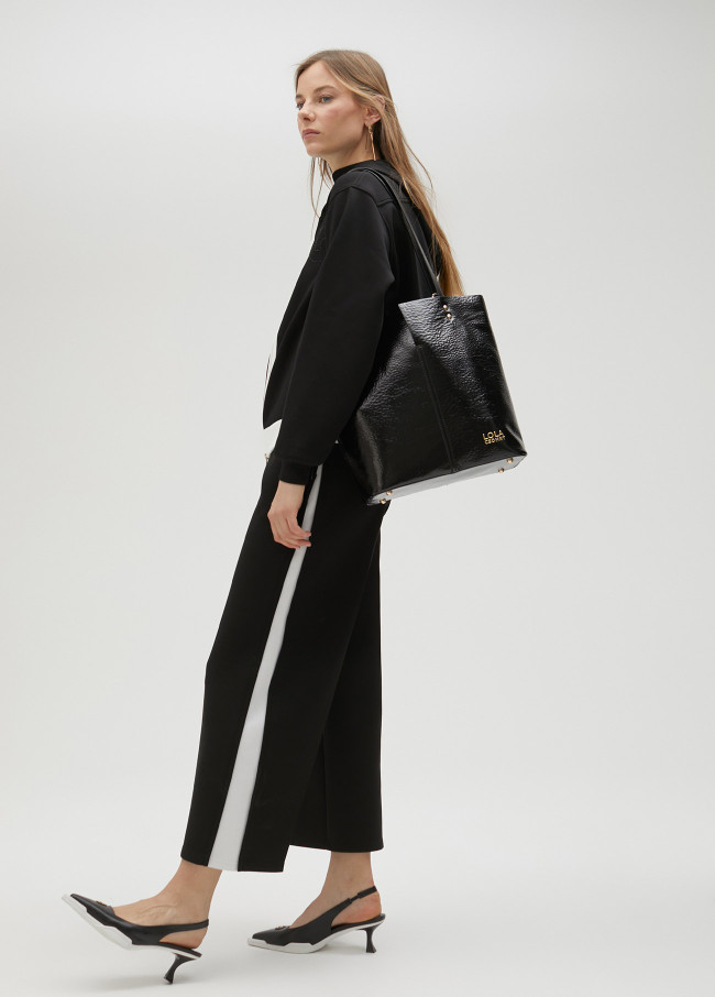 Black trousers with white side detail