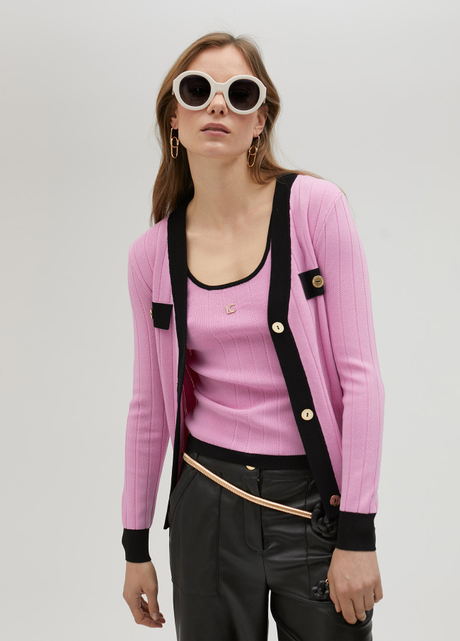 Two-tone knit cardigan